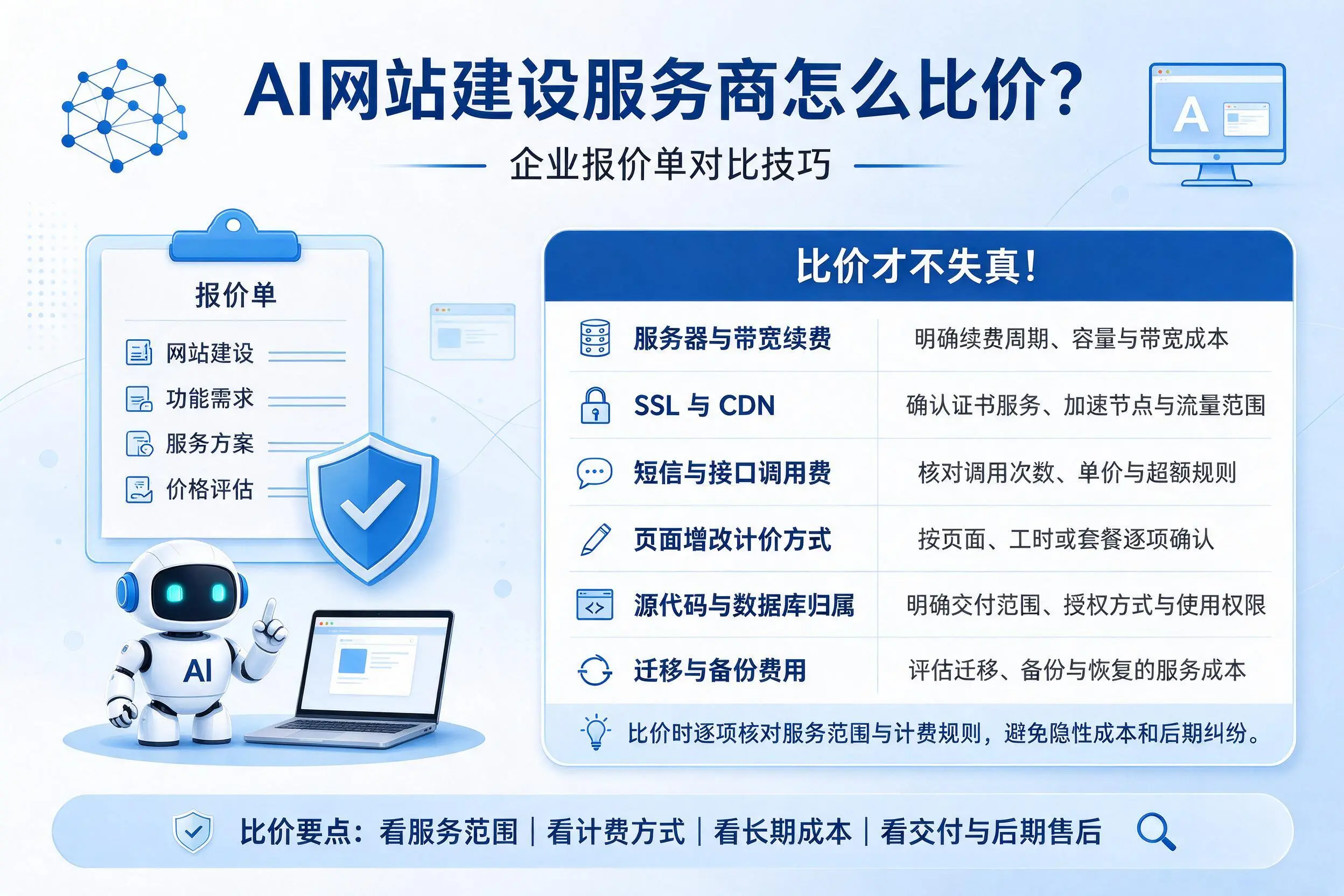 AI网站建设服务商怎么比价？泸州企业报价单对比技巧